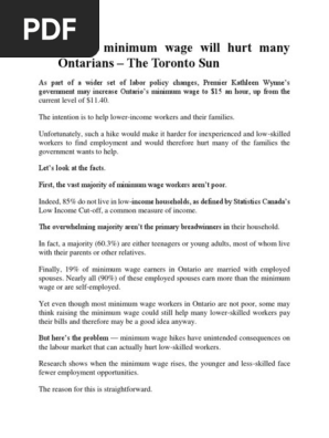 Higher Minimum Wage Will Hurt Many Ontarians Minimum Wage