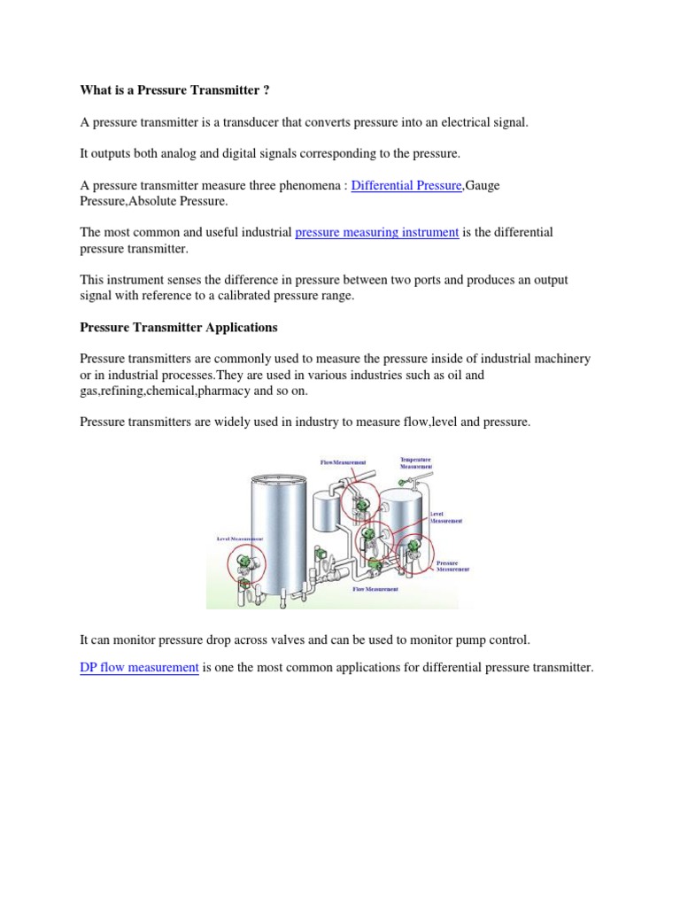 Understanding Pressure Transmitters | PDF | Pressure Measurement | Flow ...