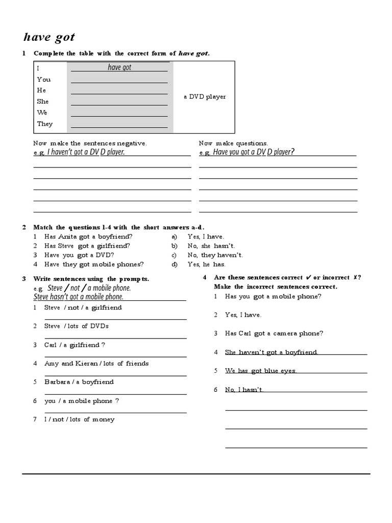 Have Got Exercises and Worksheets | PDF