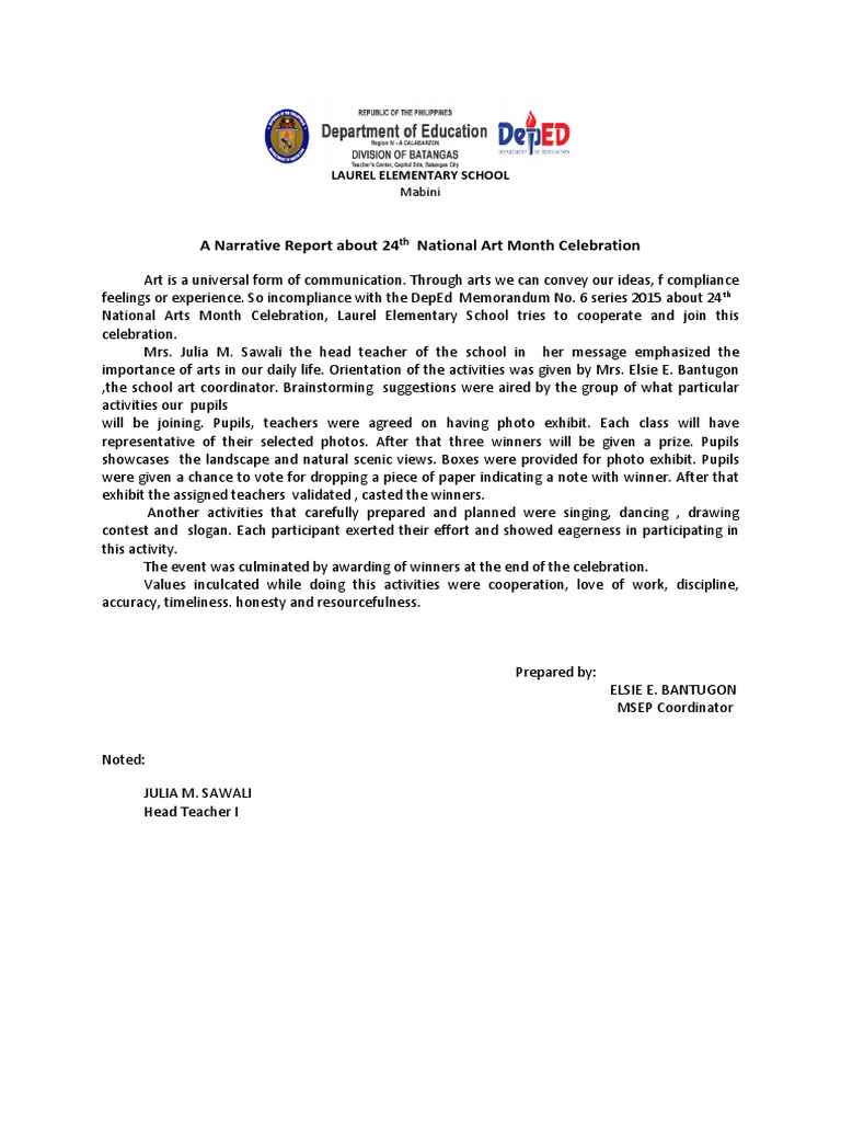 A Narrative Report About Arts Month PDF