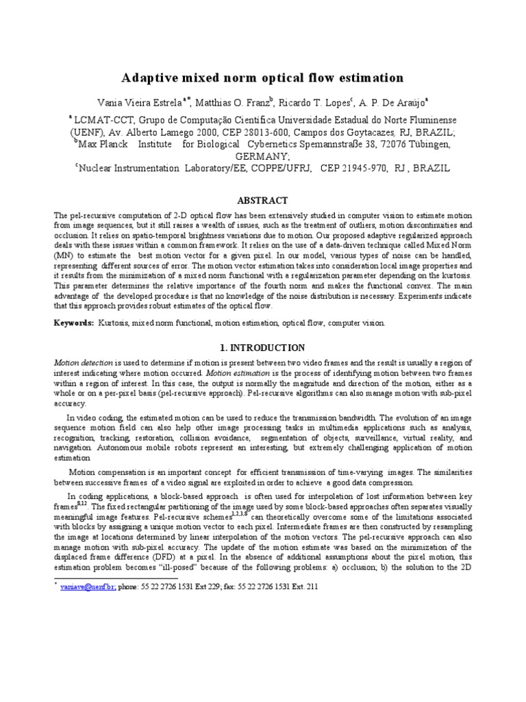 Adaptive Mixed Norm Optical Flow Estimation | PDF | Normal Distribution ...