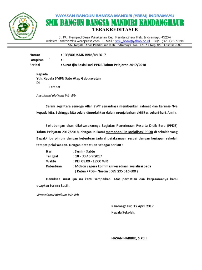 Surat Permohonan Sosialisasi Penerimaan Siswa Baru Kumpulan Surat Penting
