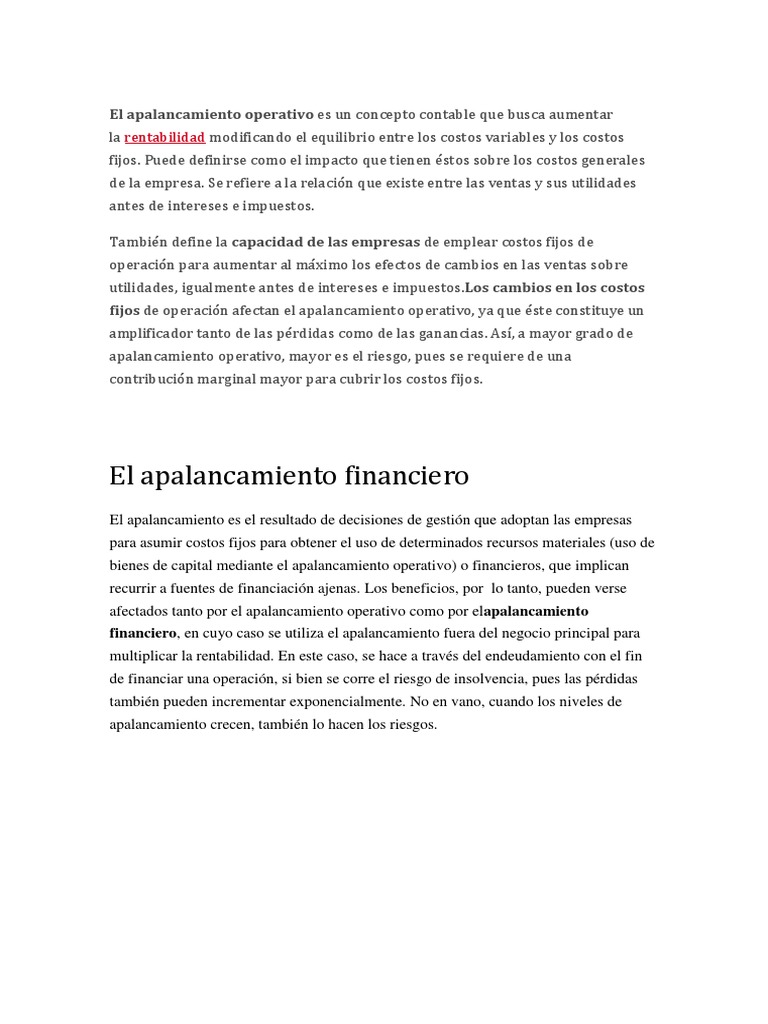 Definición de Apalancamiento Operativo | PDF | Apalancamiento (Finanzas ...