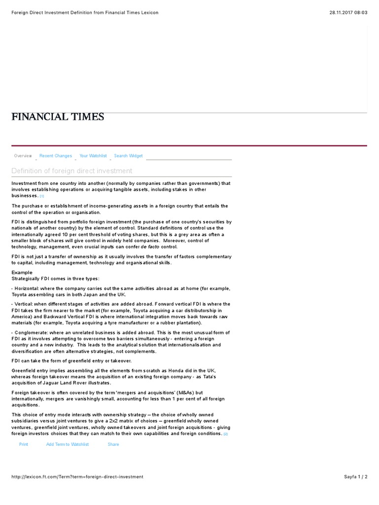 WHAT IS FOREIGN INVESTMENT SIMPLE DEFINITION intelligence overview