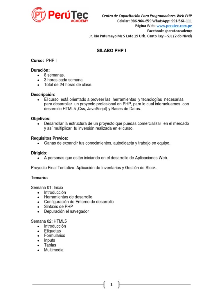 Curso PHP I y II: Capacitación Web | PDF | Php | Script Java