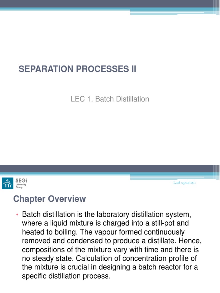 Lec 1 Batch Distillation Pdf Distillation Physical Chemistry