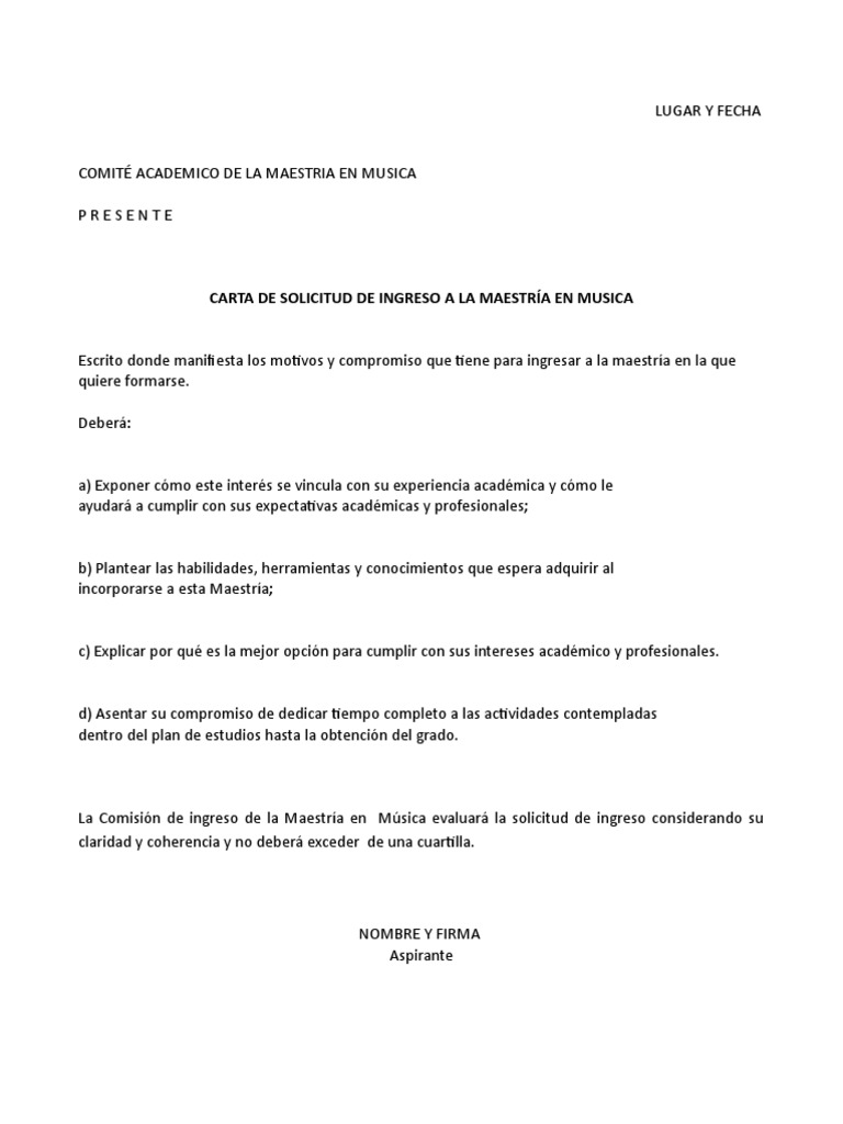 Carta De Ejemplo Solicitud Ingreso Maestria