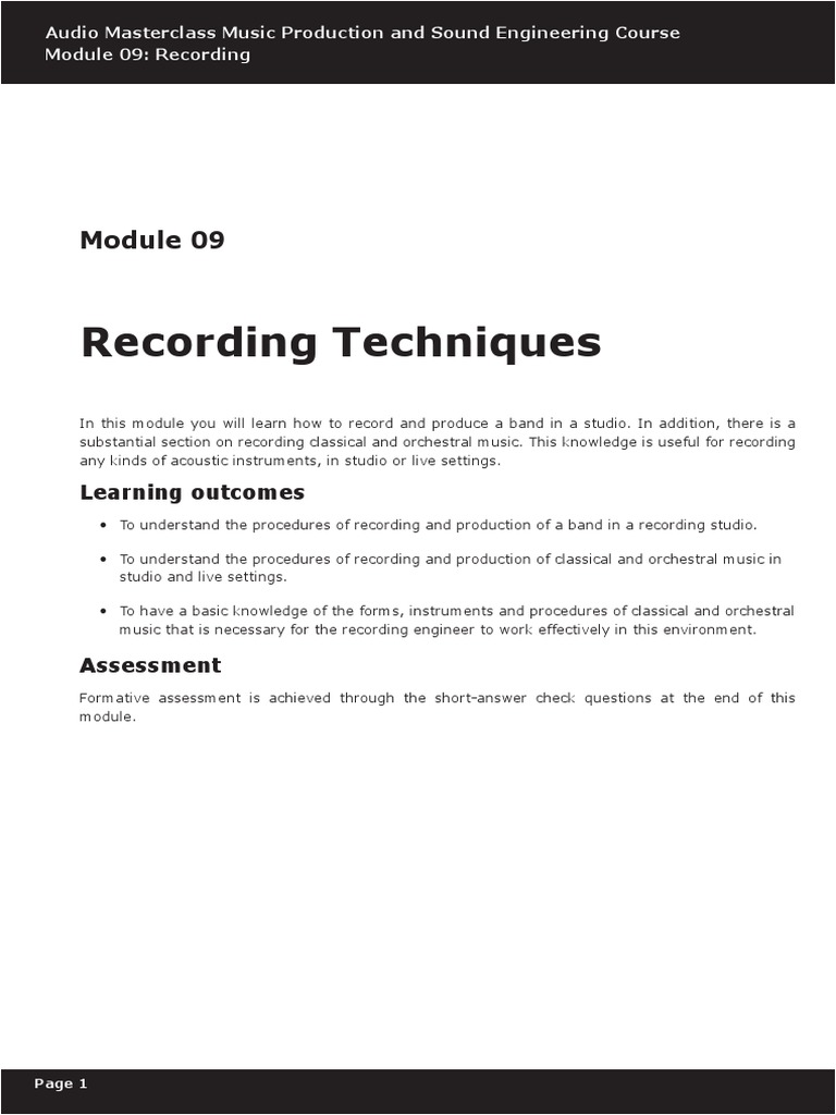 Module 09 Recording Techniques PDF Drum Kit Classical Period