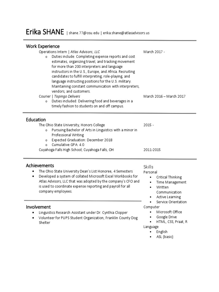 Erika Shane Working Resume PDF | PDF | Cognition | Communication