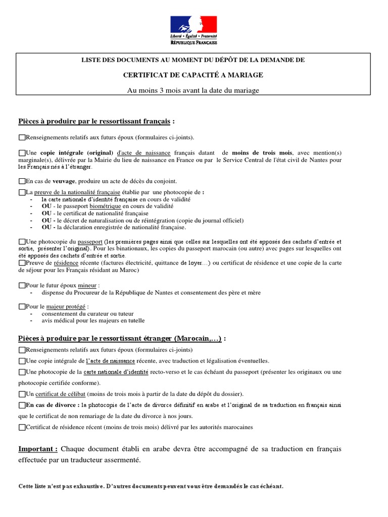 Pièces à Fournir Pour Naturalisation Française Par Mariage Pdf