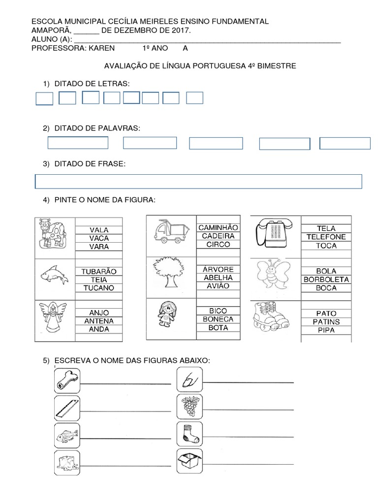 Avaliação de Português 1º Ano - 4º Bimestre | PDF