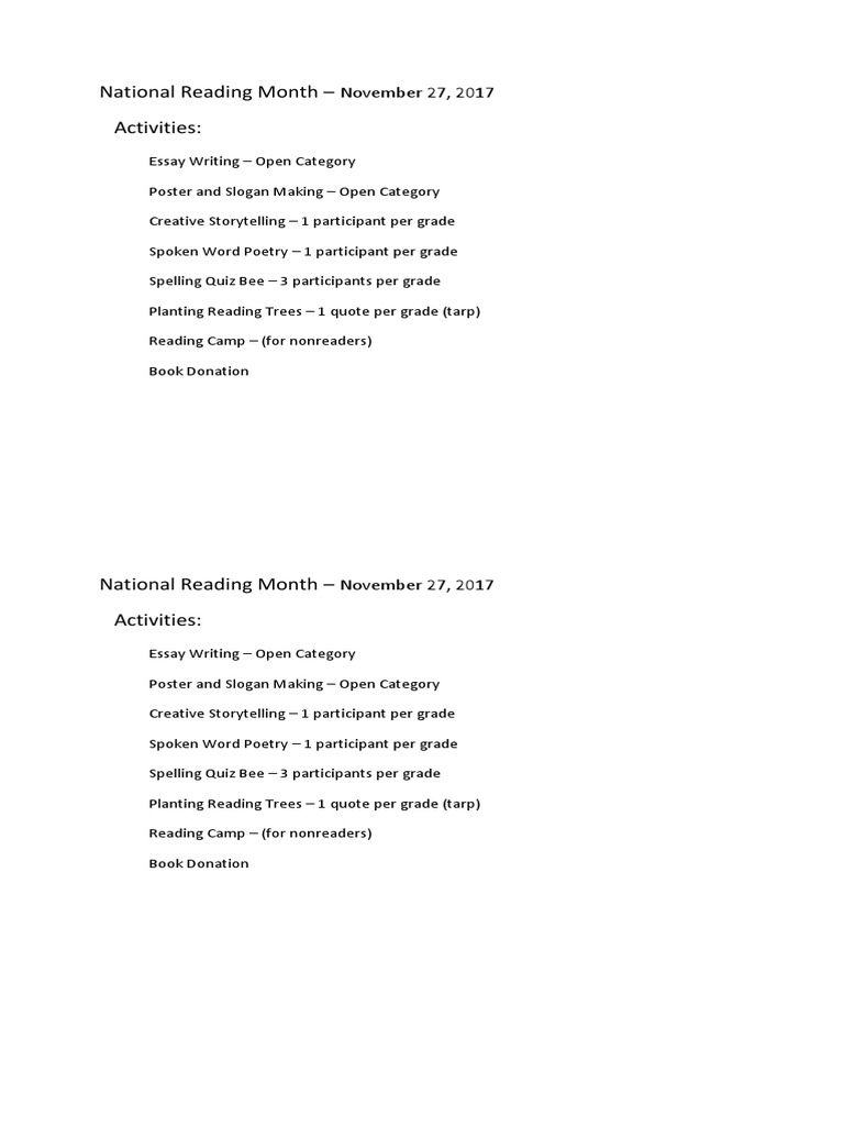 National Reading Month Activities | PDF