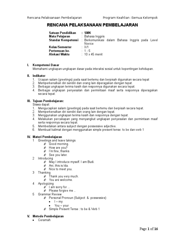 Rpp Bahasa Inggris Smk Kelas X Pdf