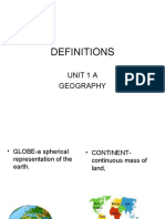 Definitions: Unit 1 A Geography