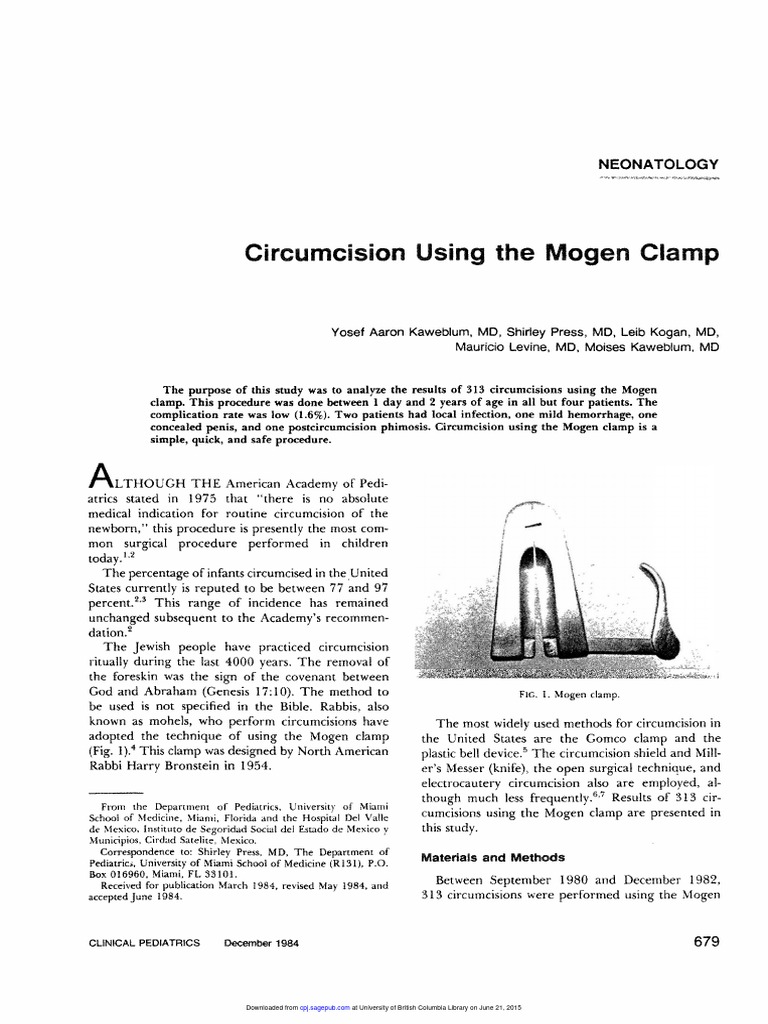 Circumcision Using The Mogen Clamp PDF Circumcision Urology