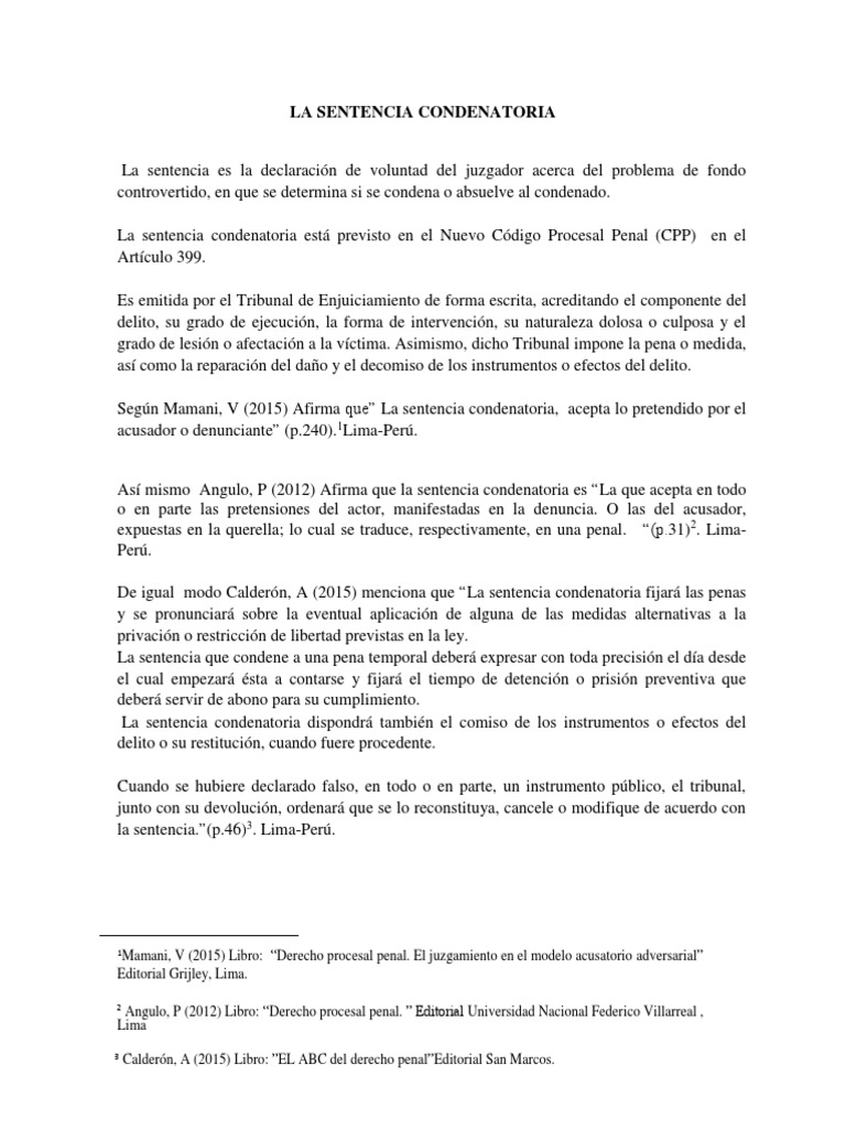 SENTENCIA CONDENATORIA | Procedimiento Criminal | Derecho penal