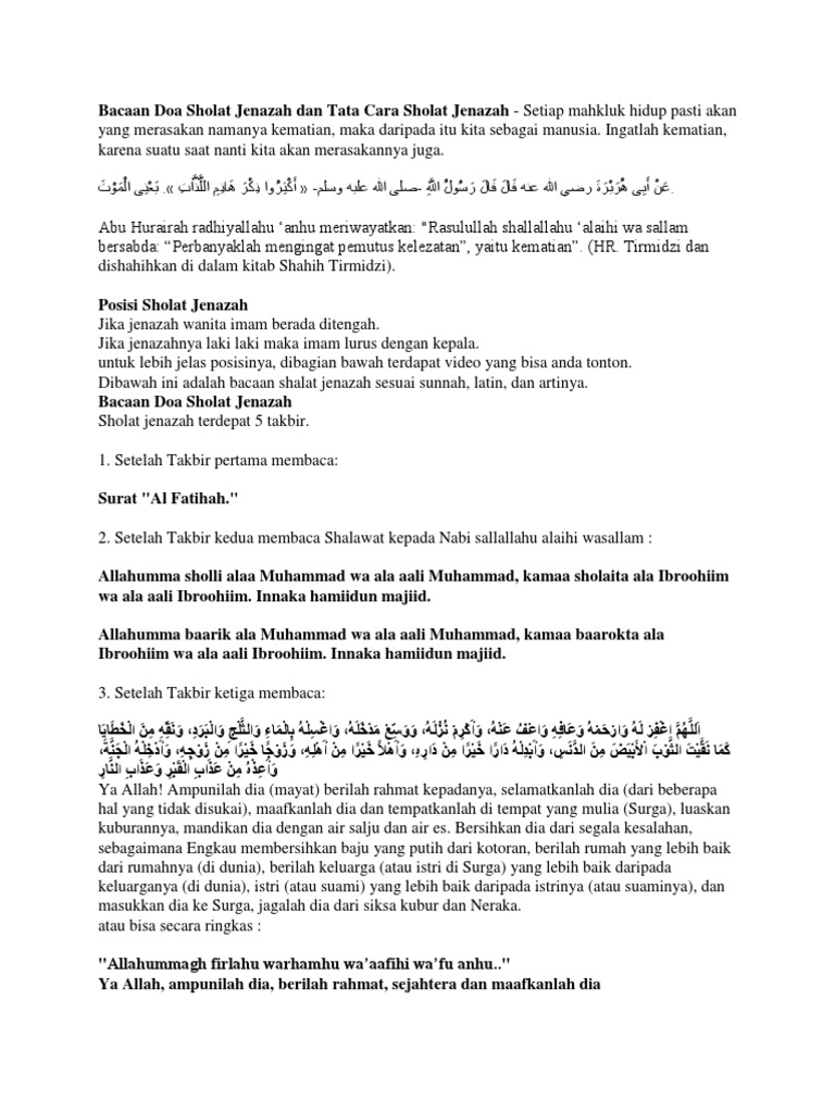 Bacaan Doa Sholat Jenazah Dan Tata Cara Sholat Jenazah