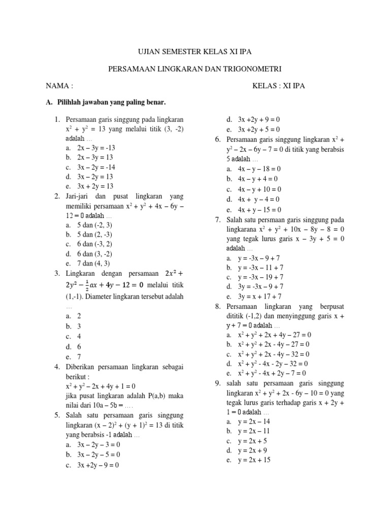Soal Matematika Kelas Xi