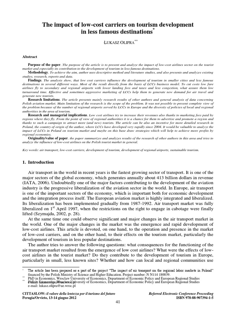 The Impact of LowCost Carriers PDF PDF Low Cost Carrier Airlines