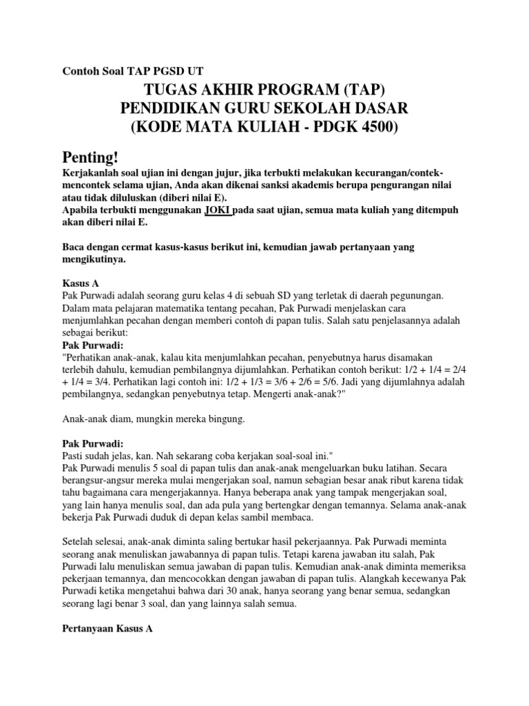 Contoh Soal Tap Pgsd U1