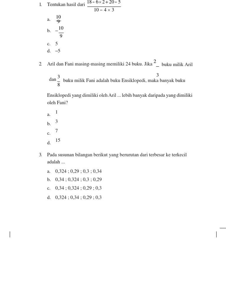 Soal Uas Matematika Kelas 7