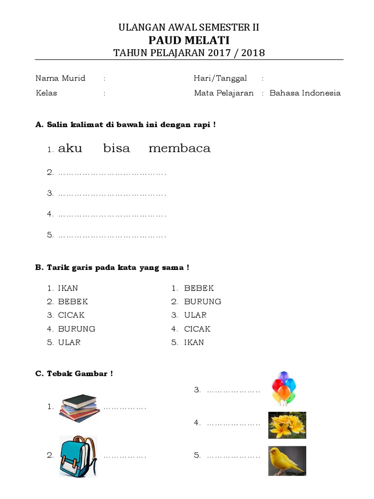 Contoh Soal Anak Tk / BELAJAR ADIK KAKAK