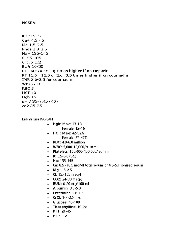 Laboratory Values | PDF