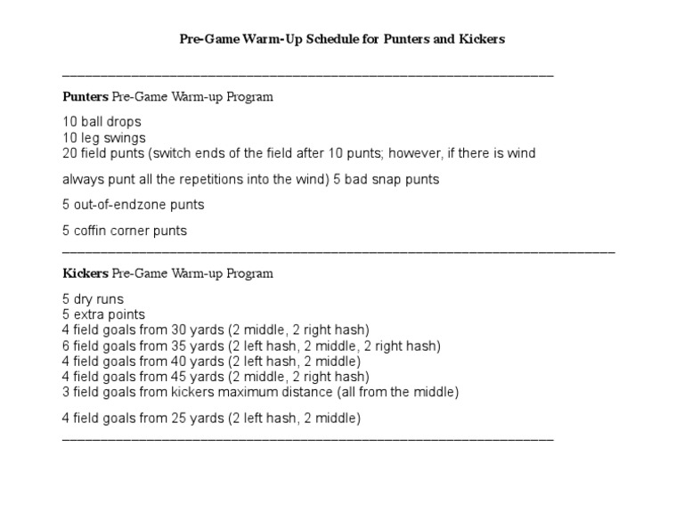 Pre-Game Warm-Up Punters and Kickers | PDF