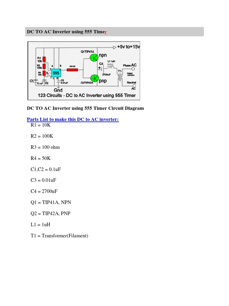 555 Timer DC to AC Inverter Circuit | PDF | Teaching Methods ...