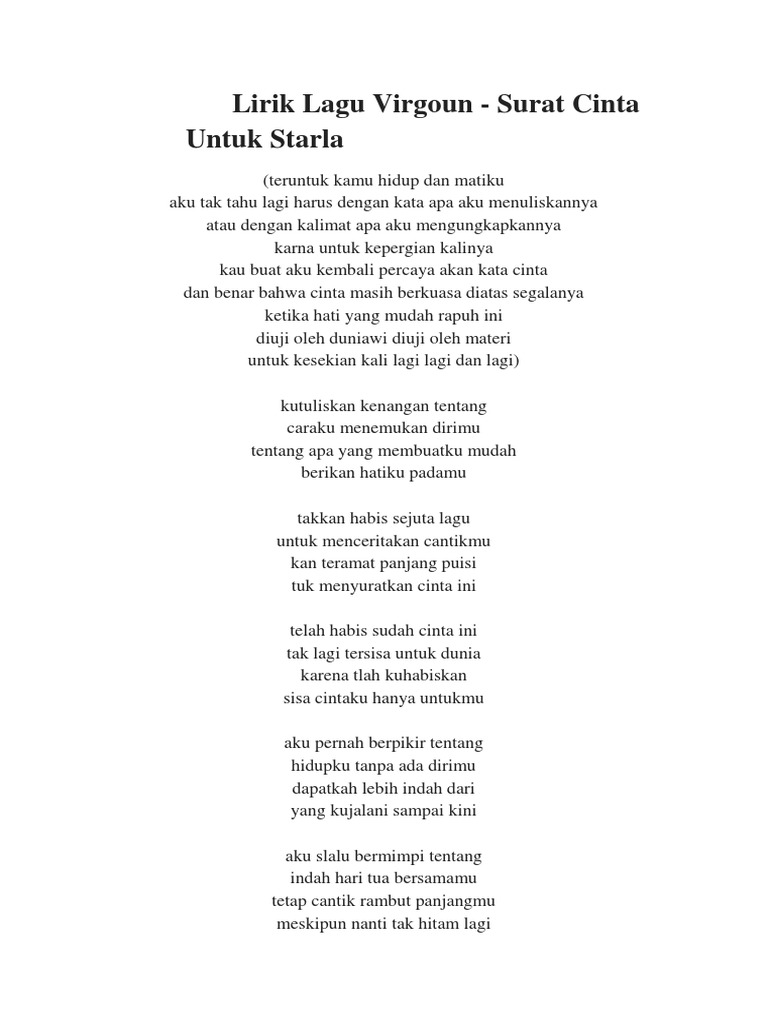 Lirik Lagu Virgoun Surat Cinta Untuk Starla