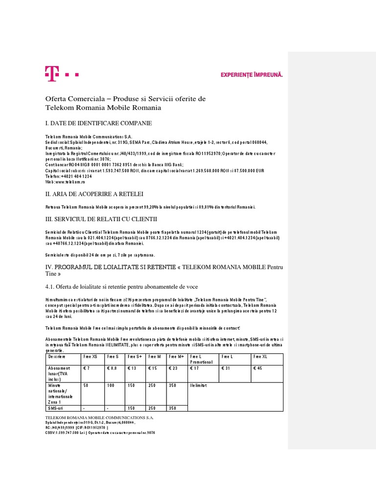 Oferta Comerciala Telekom Romania Mobile 26 August 2014 T