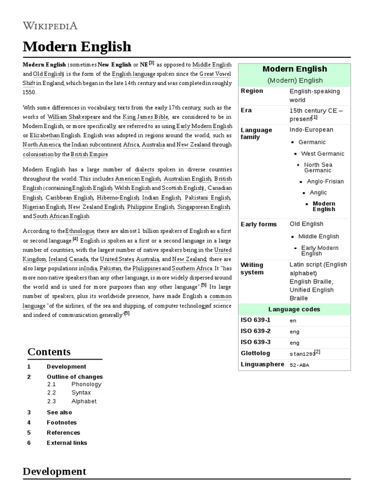 Modern English English Language Languages - 