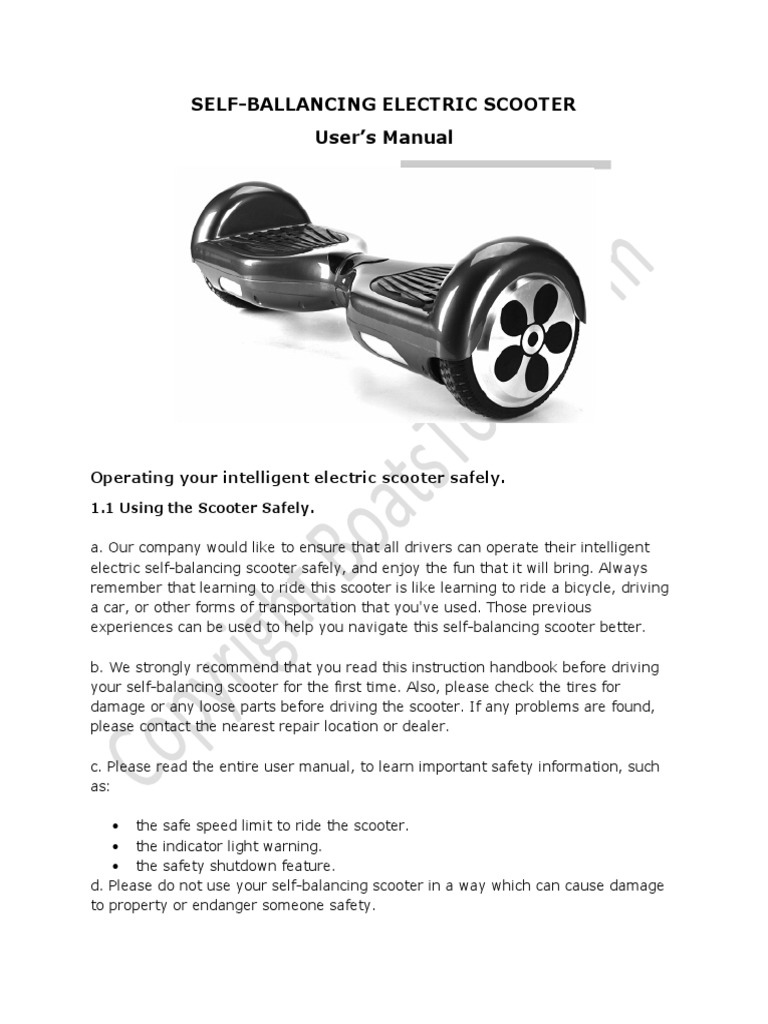 Self Balancing Scooter Manual | Download Free PDF | Battery Charger ...