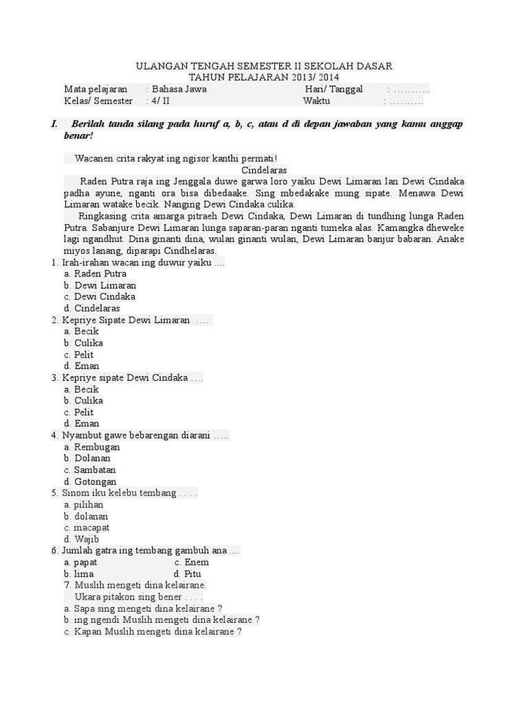 Ulangan Tengah Semester Ii Sekolah Dasar