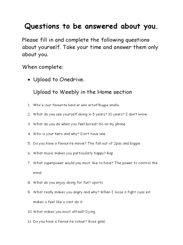 DML Profile - Questions To Be Answered About You 2 | PDF | Sports ...