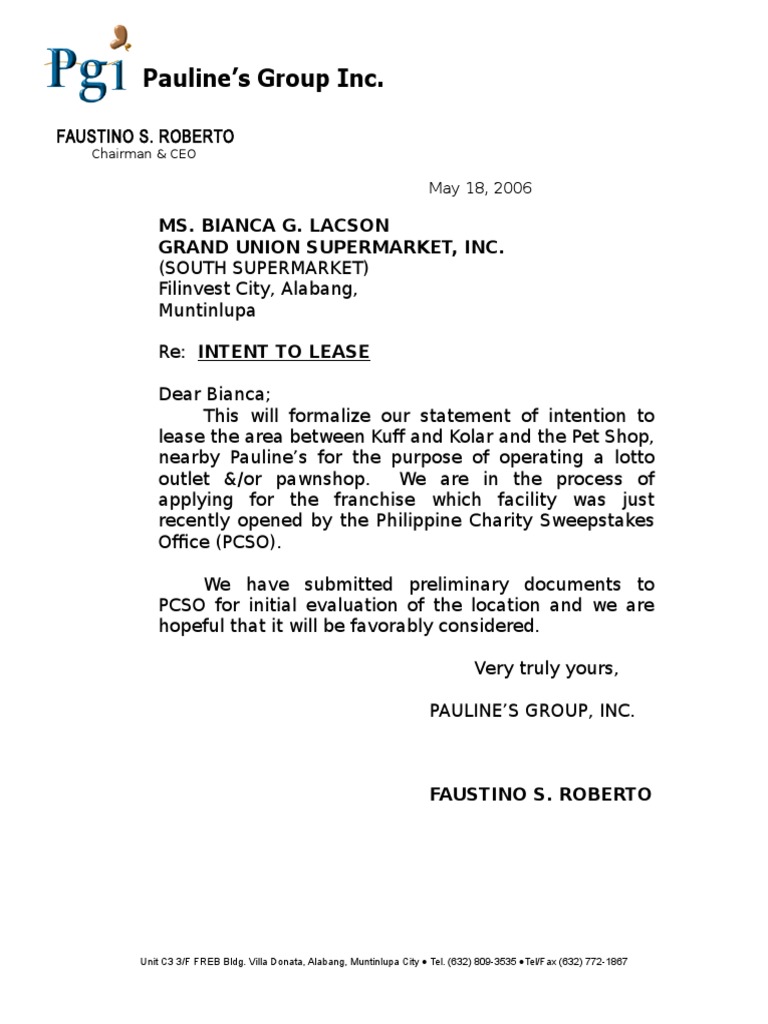 LOTTO LETTER OF INTENT.doc | Economy Of The Philippines ...