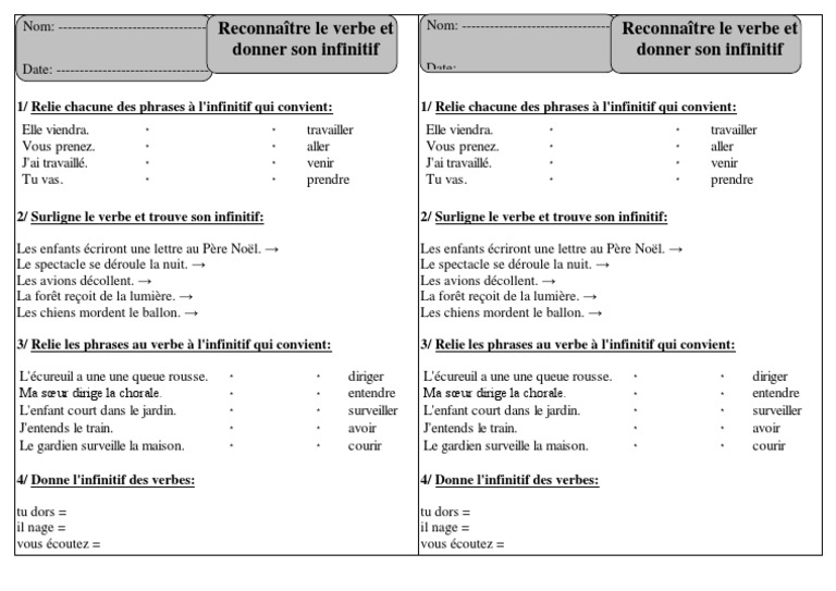 Exercices sur le verbe à l'infinitif CE1 | PDF | Relations syntaxiques ...