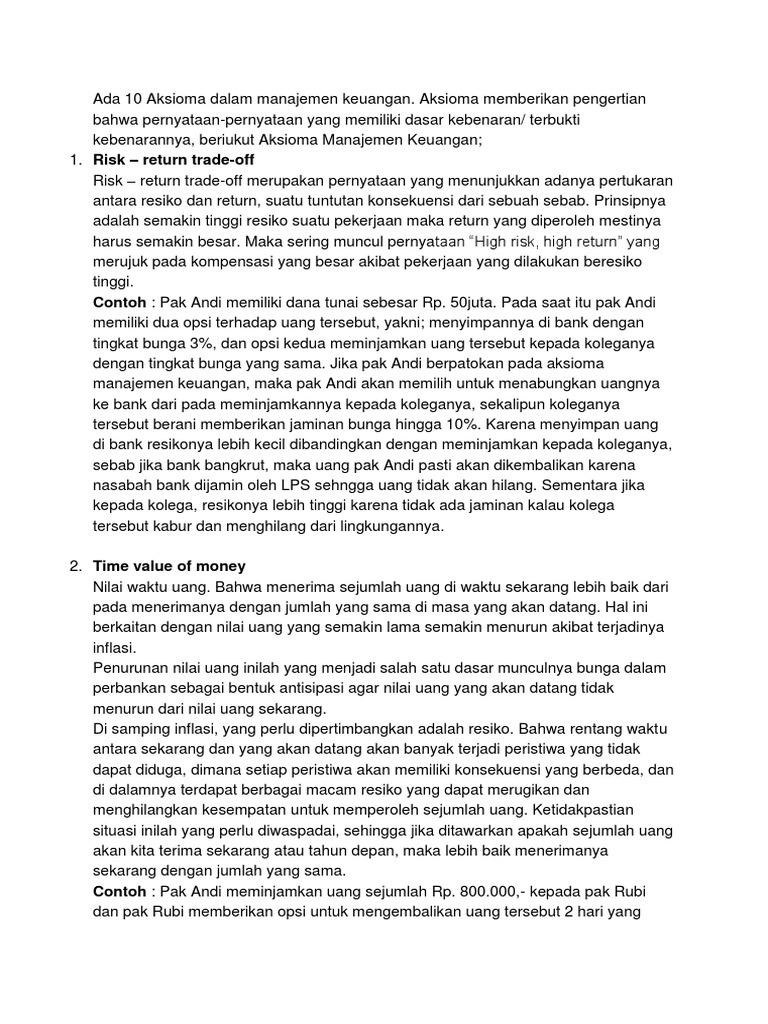 10 aksioma manajemen keuangan