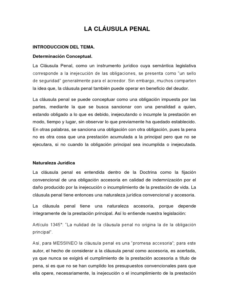 La Cláusula Penal Obligaciones Derecho penal Pagos