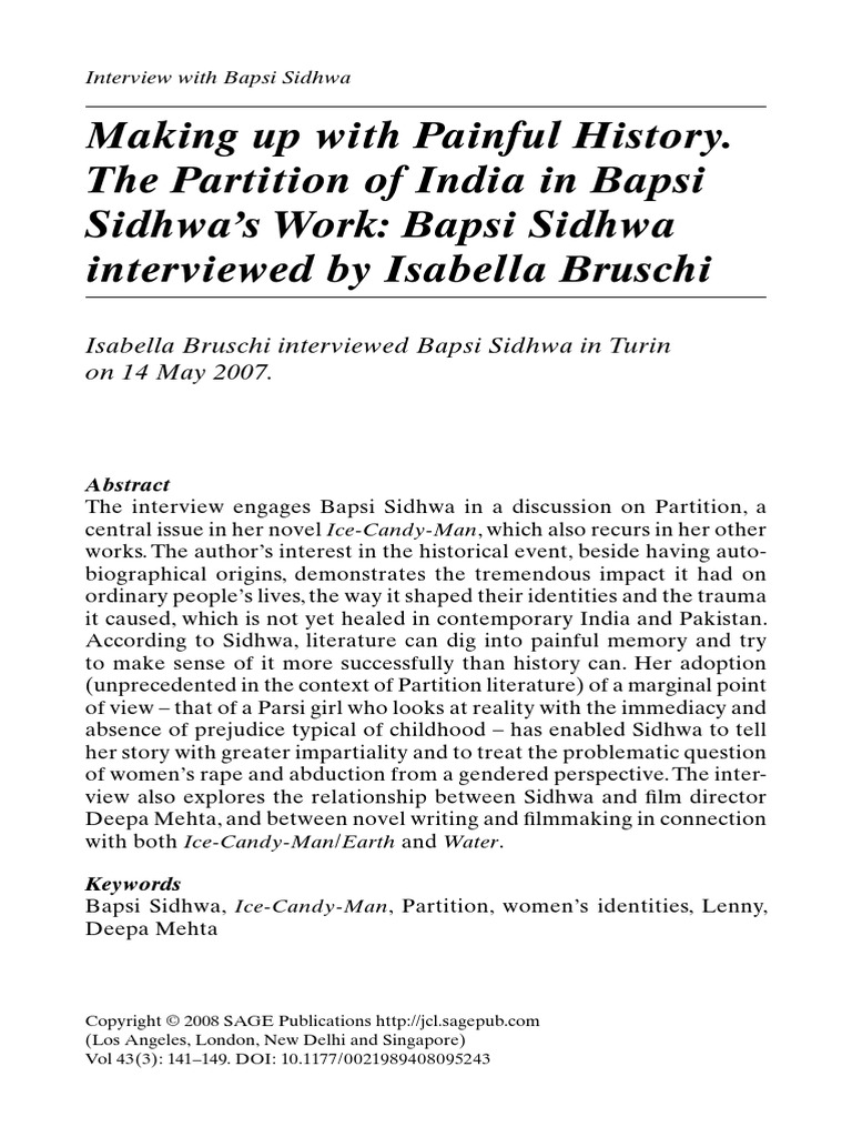 Bapsi Sidhwa Interview Partition Of India Narration