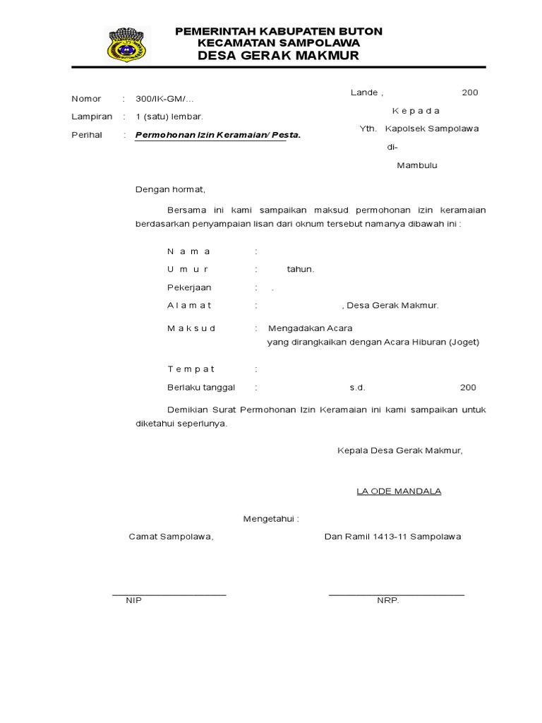 Surat Permohonan Izin Keramaian | PDF