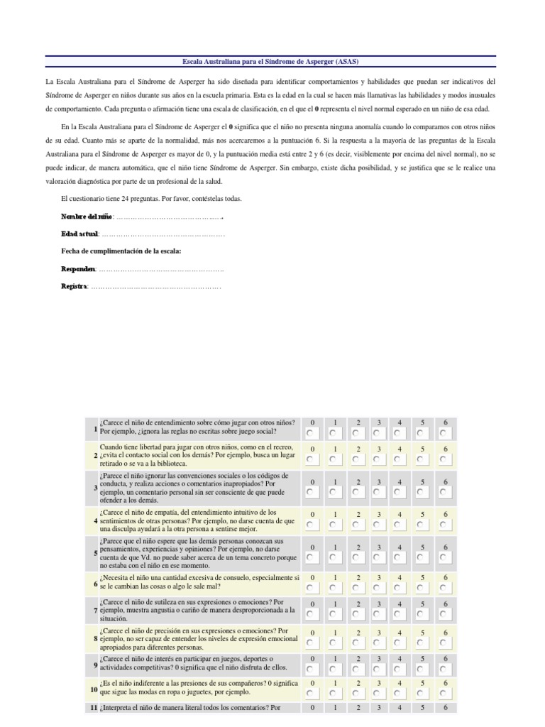 Escala Australiana Asperger Niños | PDF | Síndrome de Asperger | El niño