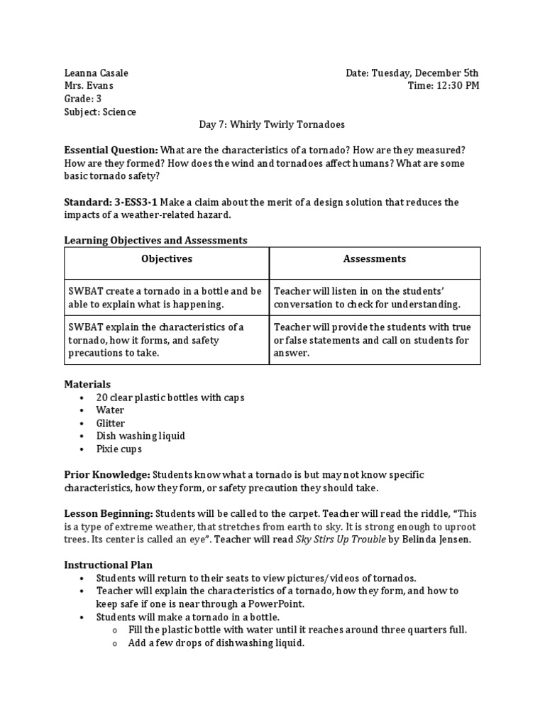 Tornado Lesson Plan Pdf Tornadoes Educational Assessment