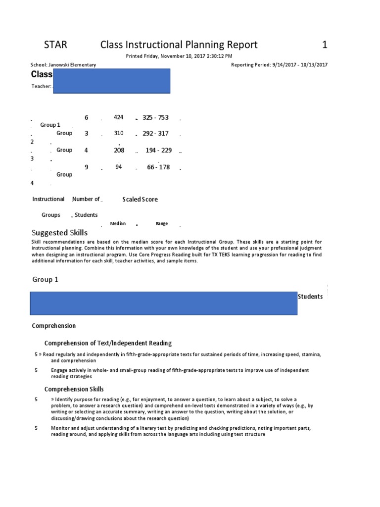 STAR Instructional Planning Report 2017 | PDF | Reading Comprehension ...