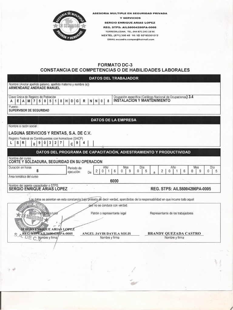 Ejemplo de DC3 | PDF | Business