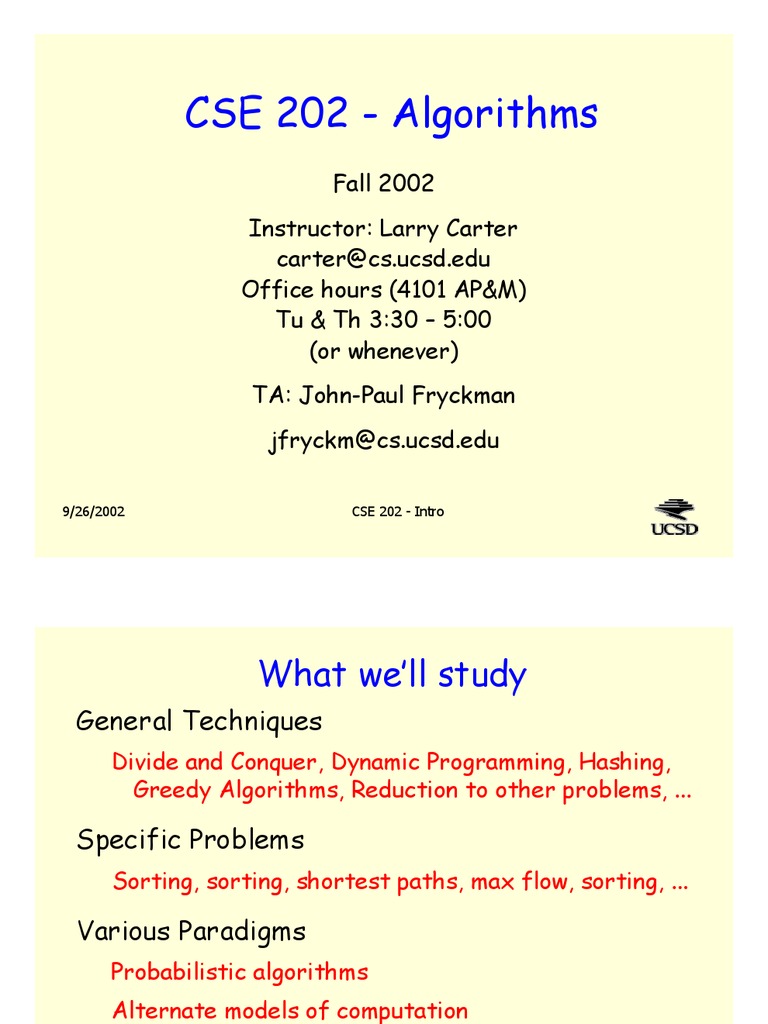 CSE 202 - Algorithms | PDF | Computational Complexity Theory | Theory ...