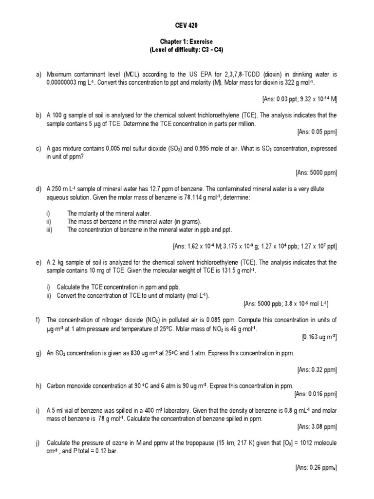 Exercise 1 PDF Parts Per Notation Chemistry