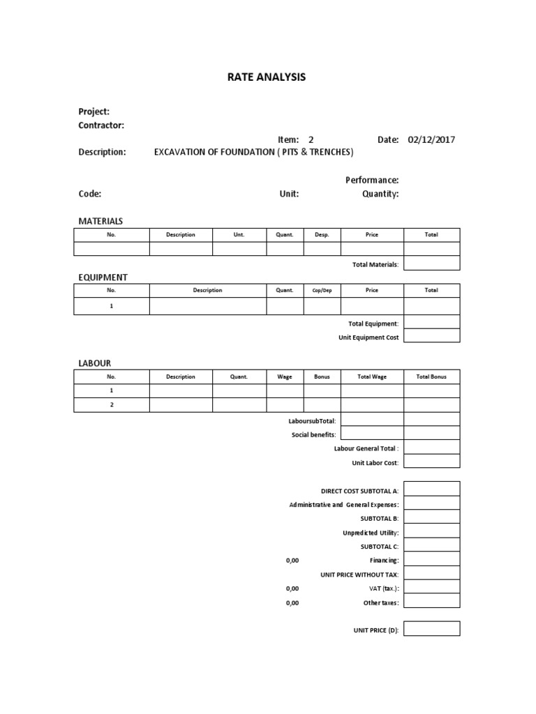 Rate Analysis Project Contractor PDF Labour Economics Taxes