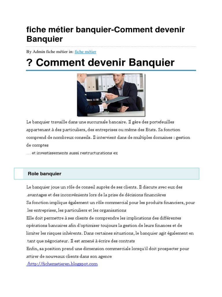Fiche metier banquier