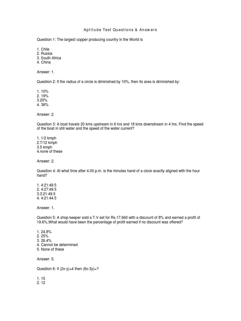Aptitude Test Questions &amp; Answers | PDF | Speed | Train